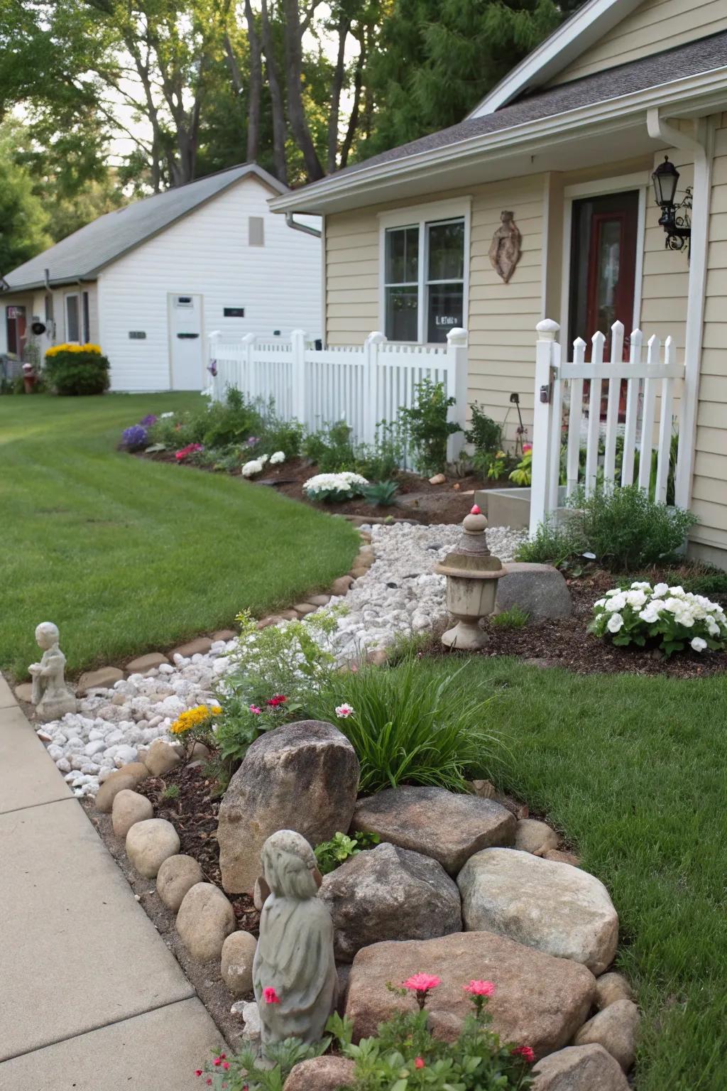 Garden accents such as stones add elegance and visual interest.