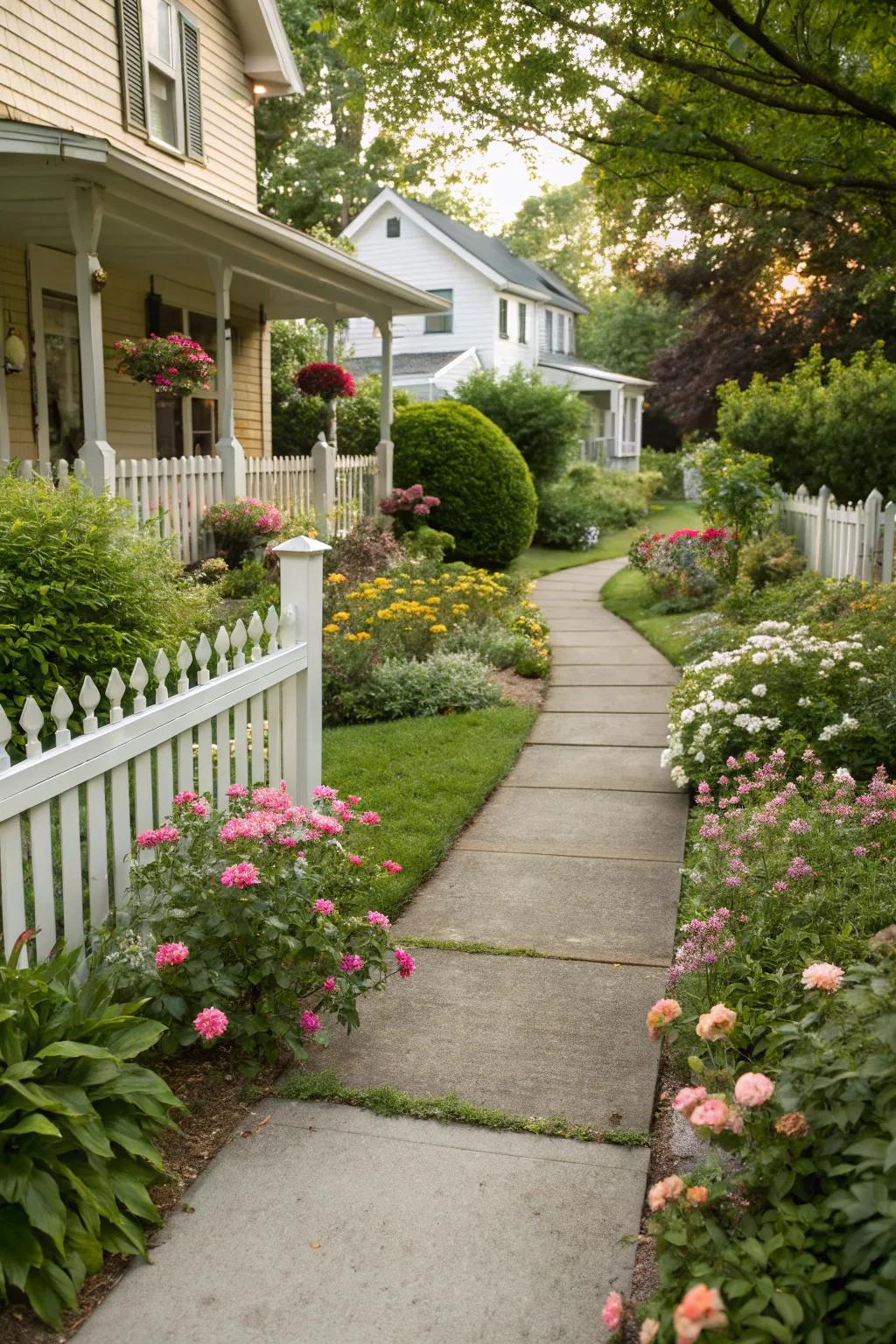 Concrete or paved pathways bestow pragmatic elegance upon your front yard.