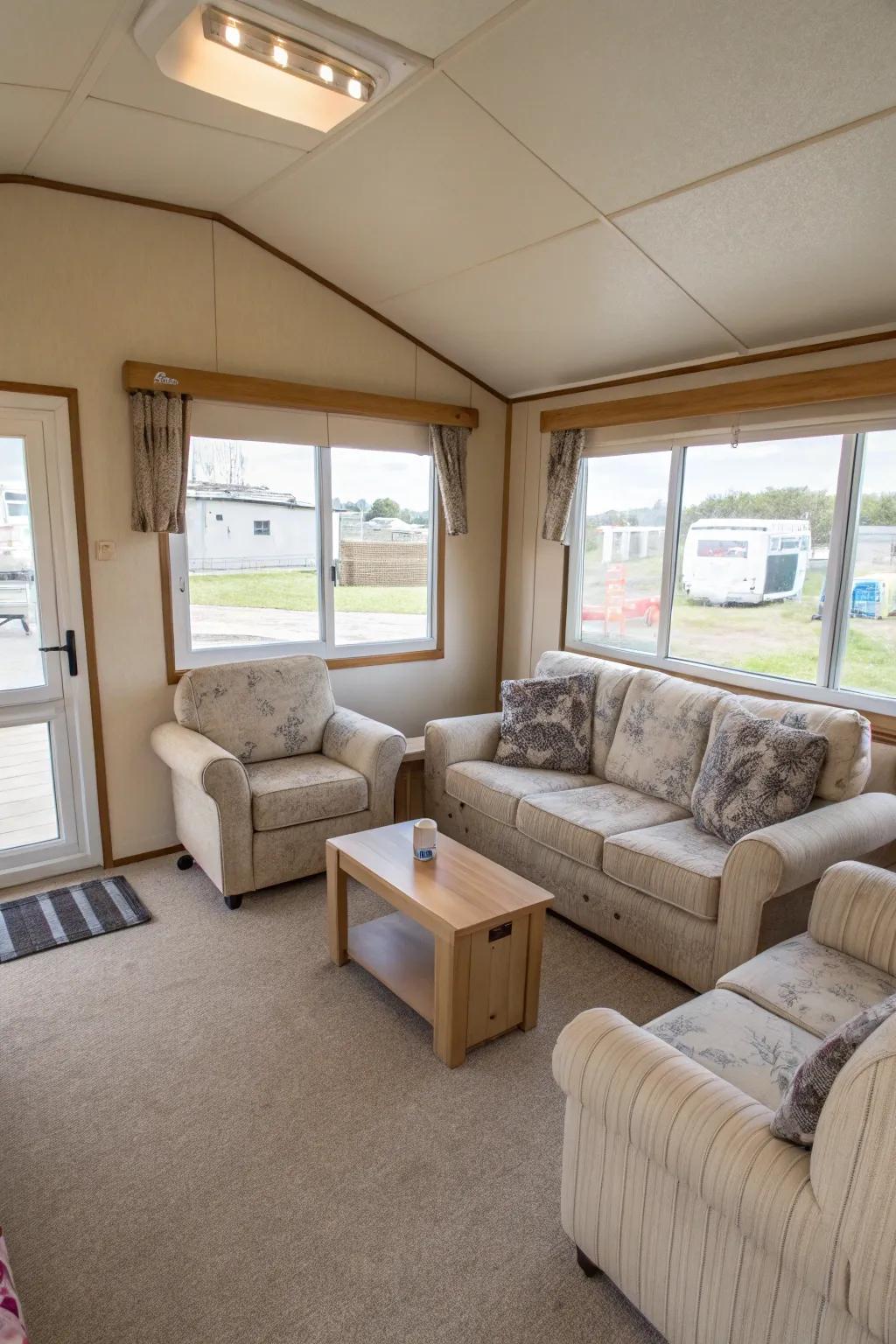 Lightweight furniture for easy rearrangement.