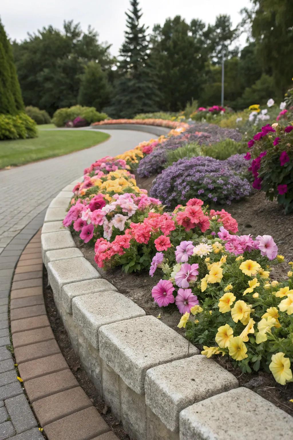 Patterned concrete edging provides a stylish yet tough border.