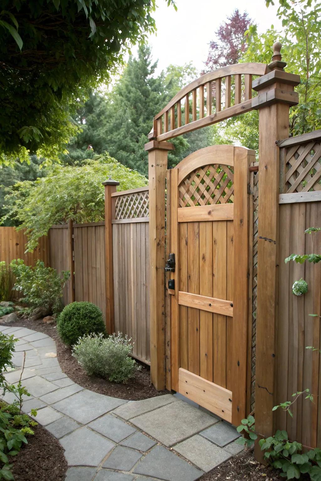 Sturdy timber gate ensures a personal retreat within your garden.