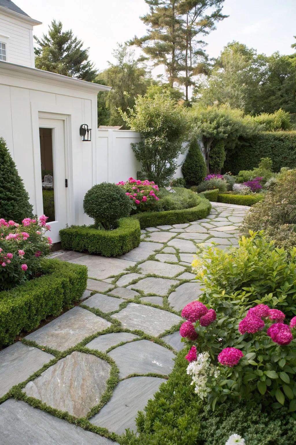 Stone soil cover rendering a trim and orderly garden facade.