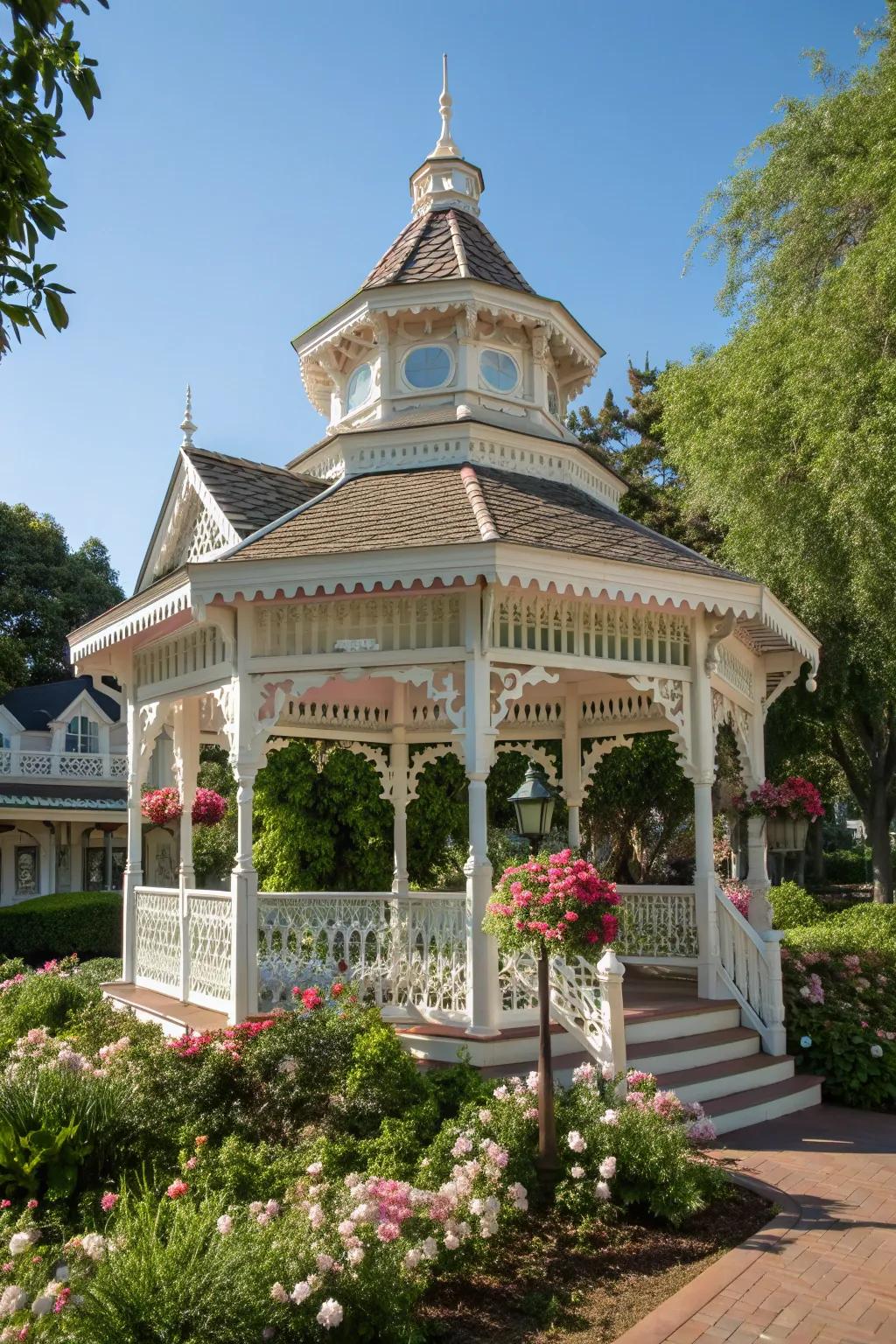 Step into a world of classic Victorian charm with this enchanting gazebo.
