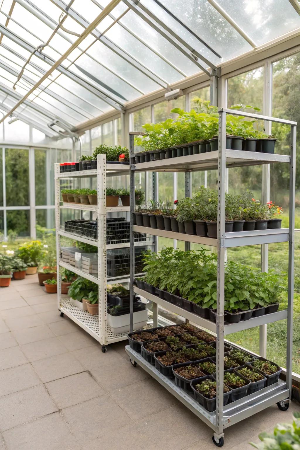 Versatile adjustable shelves address a broad range of plant needs.