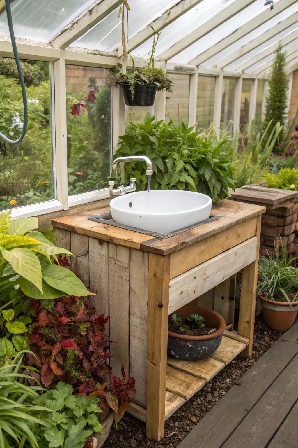 An eco-conscious sink complements a sustainable gardening approach.