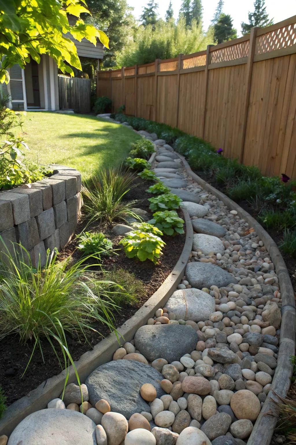 Elevate your backyard design with nature-inspired drainage solutions. #GardenInnovation #EcoFriendlyDesign