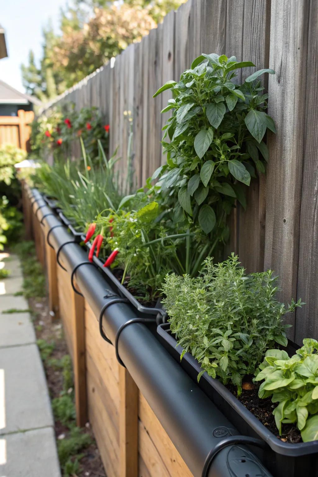 Elevate your kitchen game with a stylish and convenient gutter garden. Fresh flavors at your fingertips!