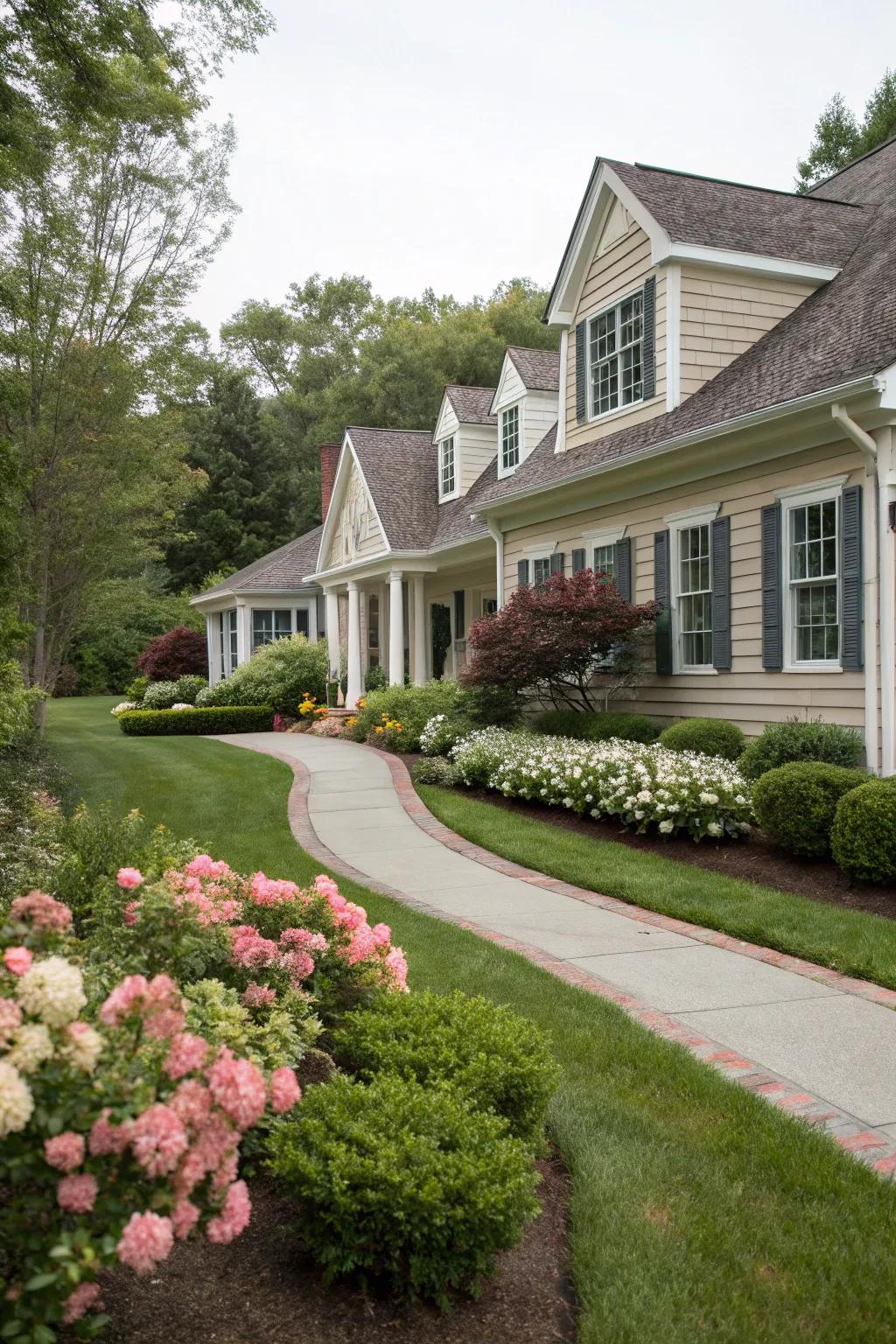 Siding that boosts curb appeal with complementary landscaping.