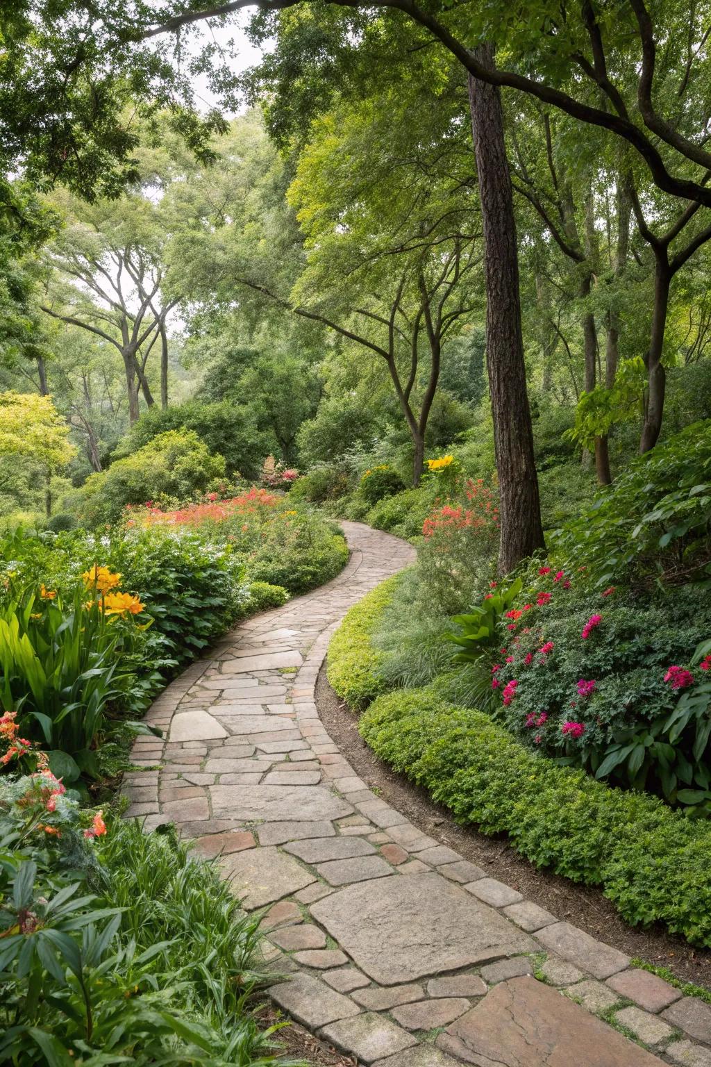 Stone pathways invite exploration and add charm.