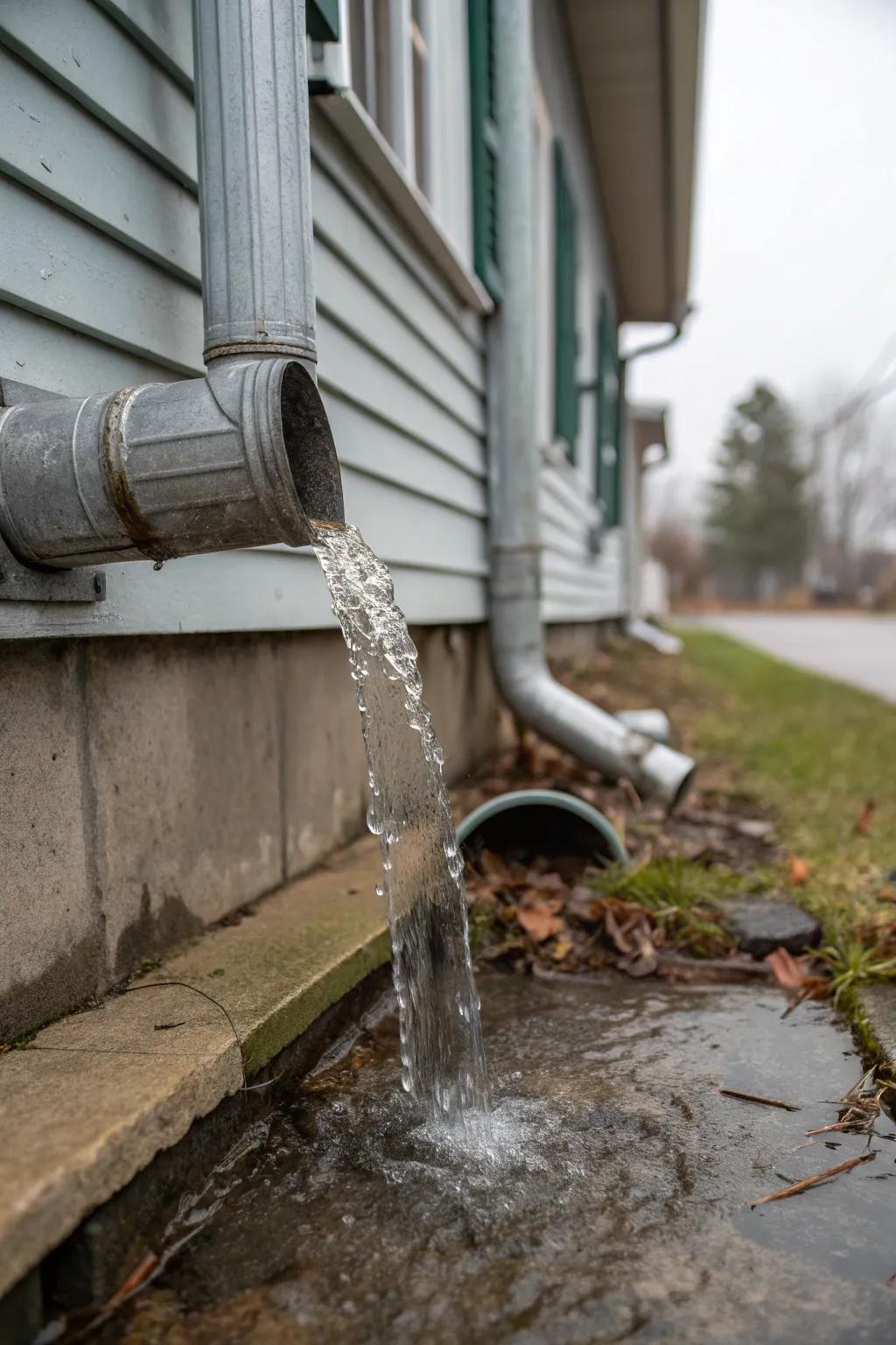 Drainpipe spouts avert water from gathering near the foundation.