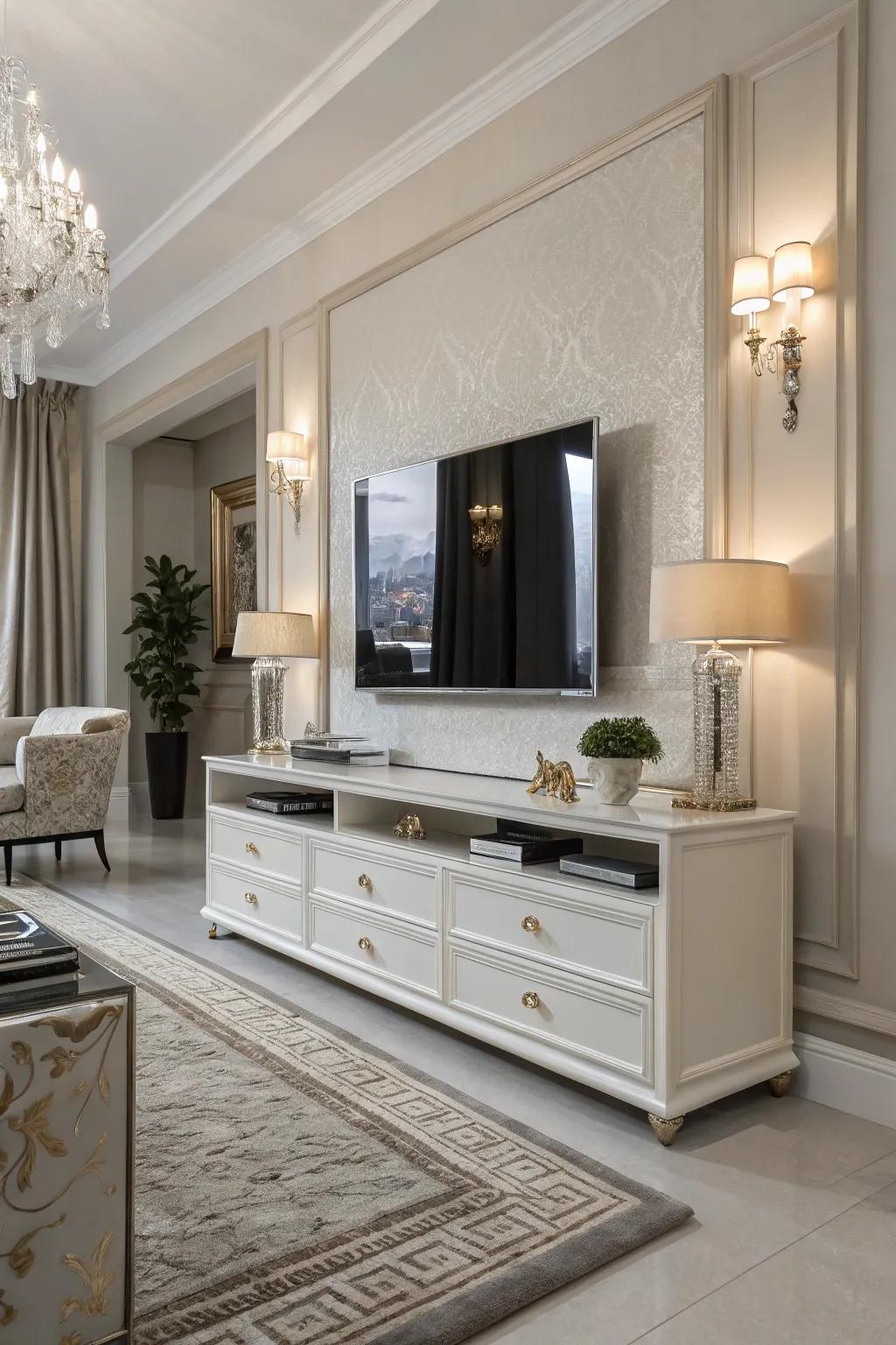 A console table with drawers keeps your TV area tidy and chic.