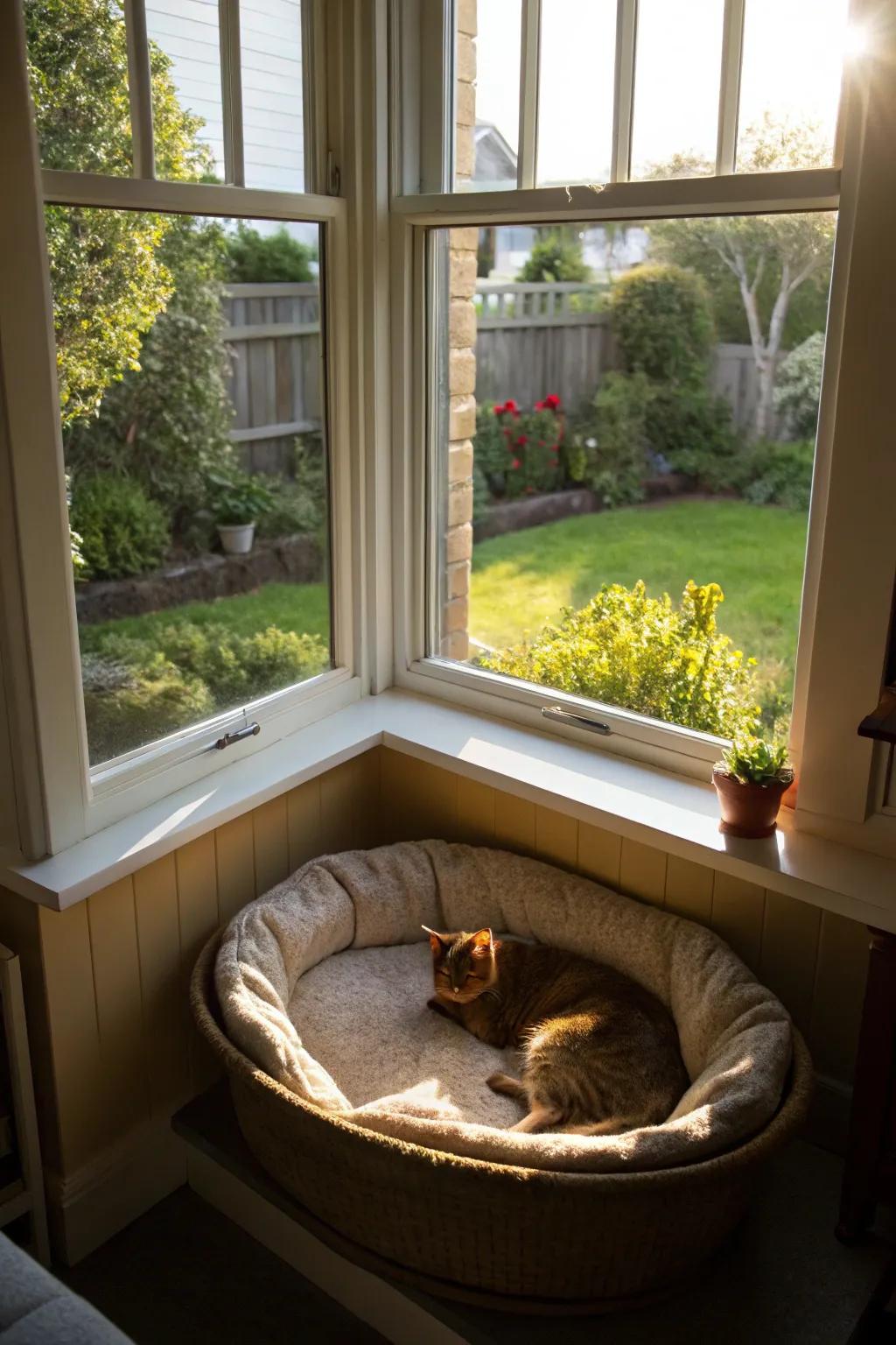 A sunny haven for your pet in the bay window.