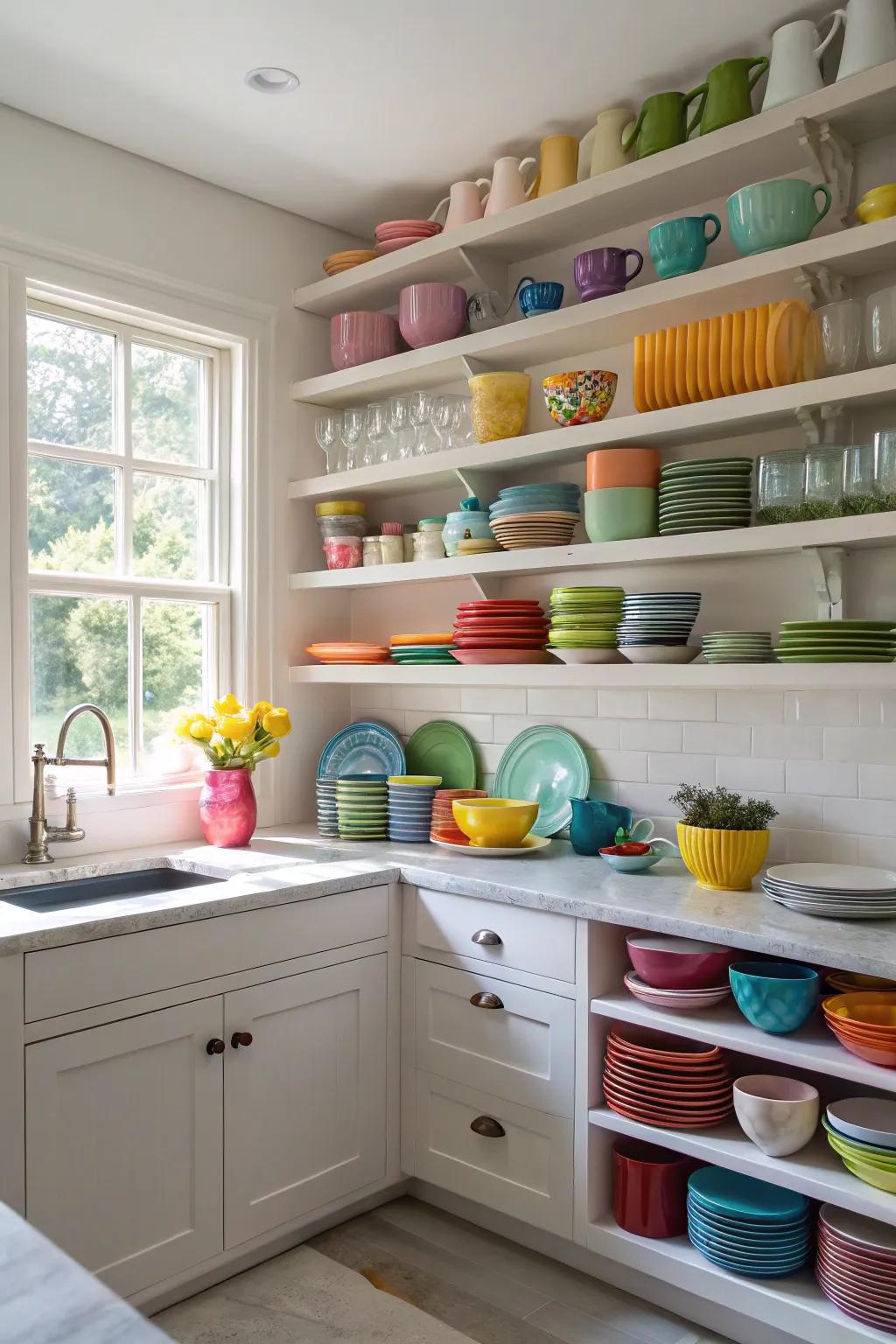 Integrated shelving adds functionality and charm.