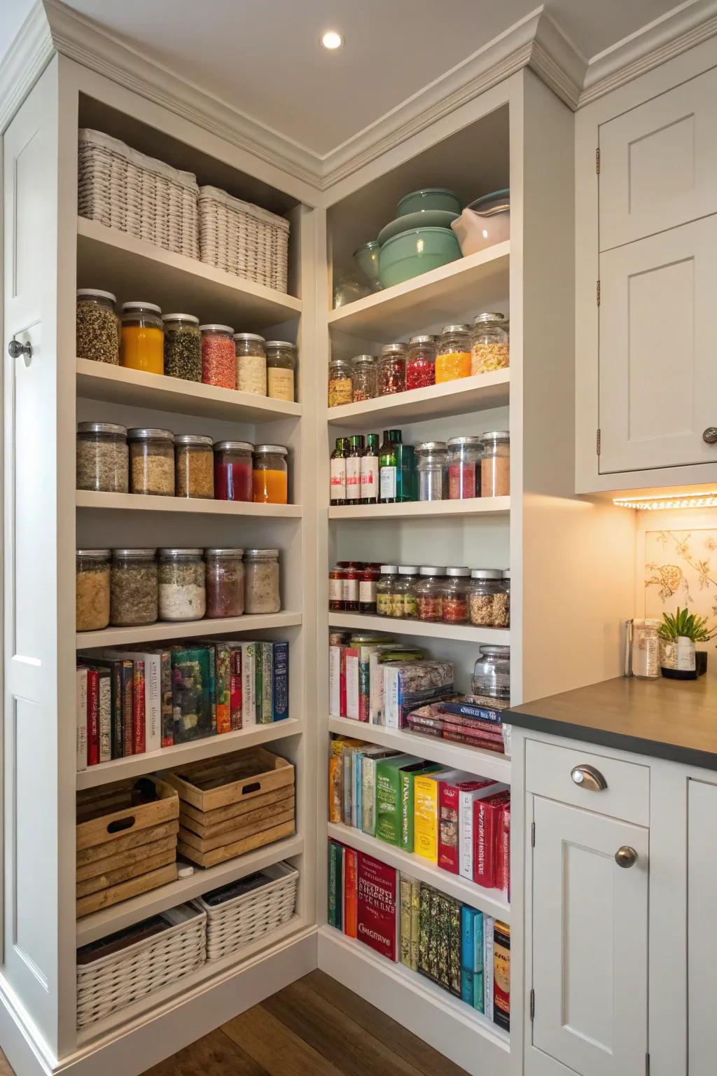 Turn corners into elegant and super-useful pantry spaces.