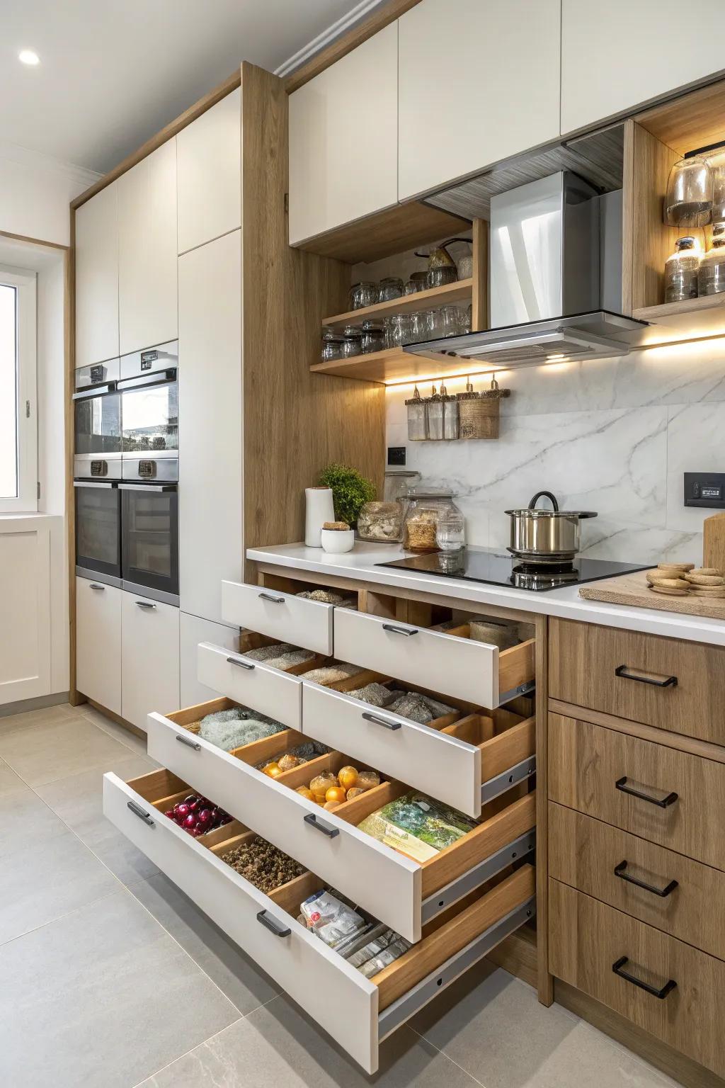 Functional storage solutions keep your kitchen well-organized and efficient.