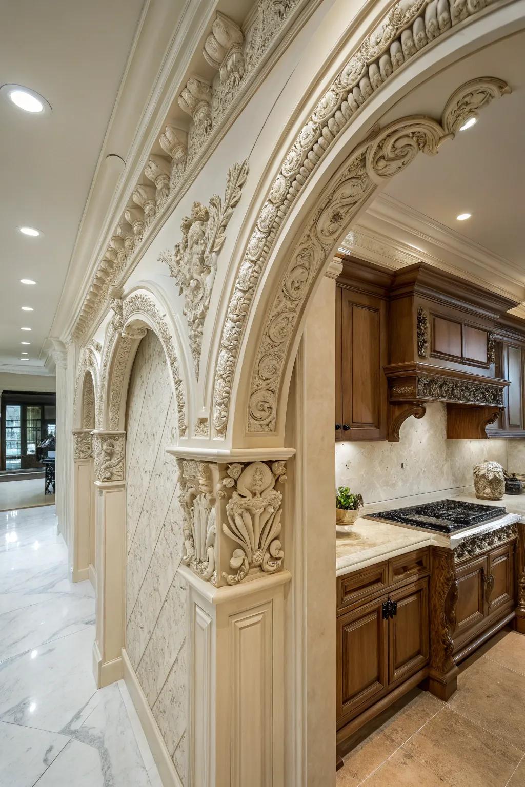 Styling accents enrich kitchen openings with elegance and charm, enhancing the overall design.