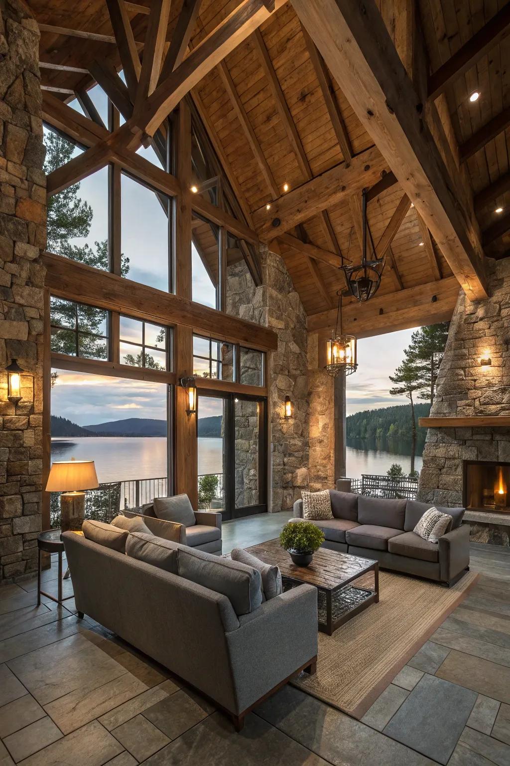 A harmonious blend of rustic and modern styles.