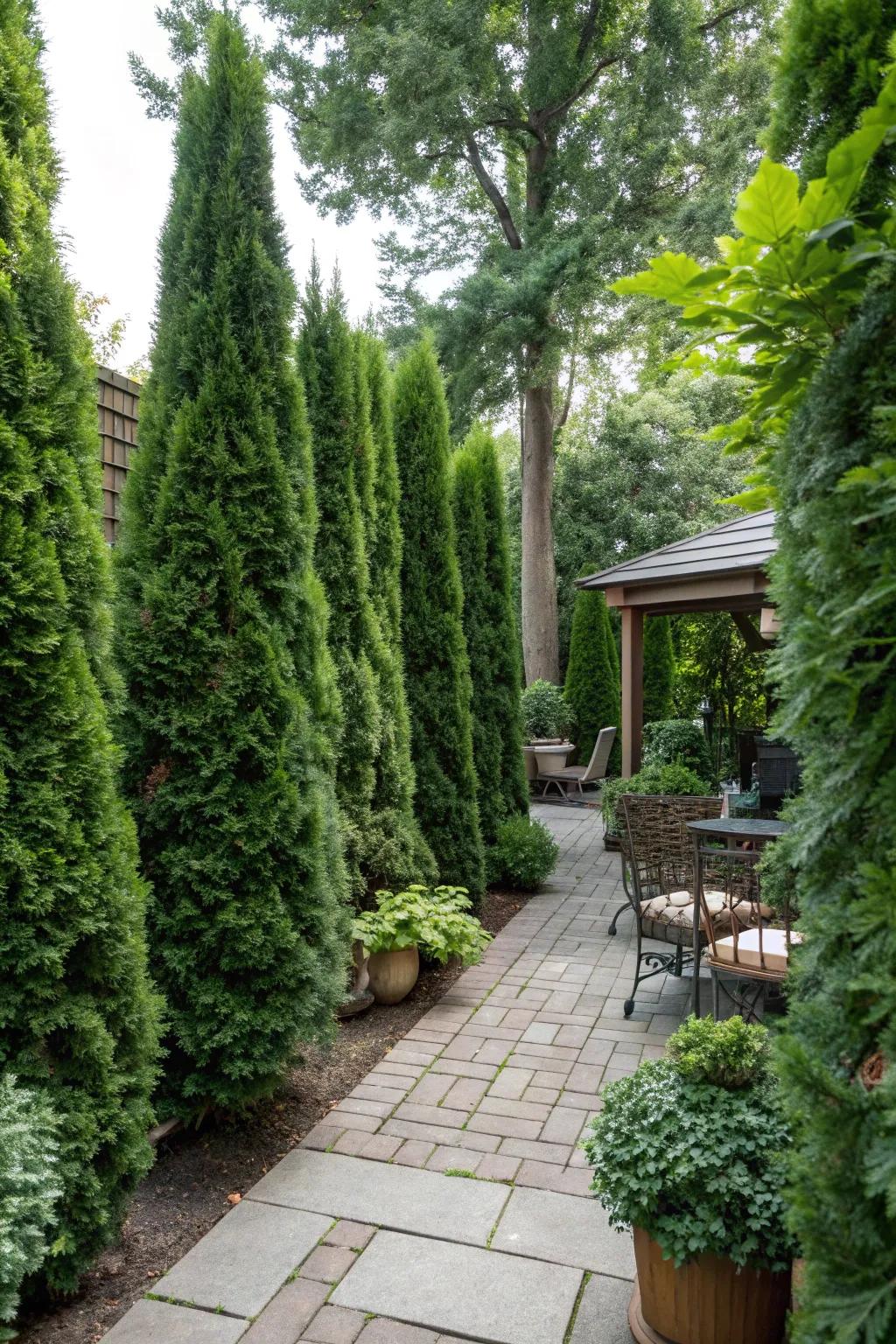 Arborvitae wrap your patio in a cozy, natural embrace.