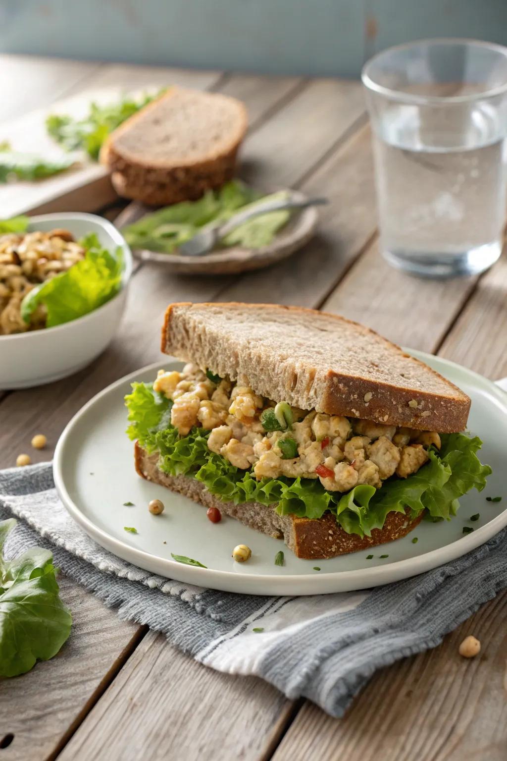 A refreshing chickpea salad sandwich, perfect for a quick meal.