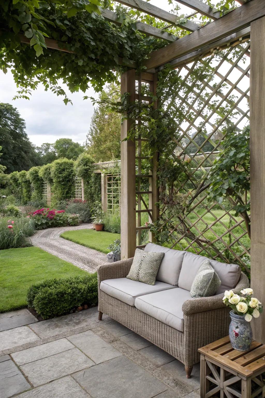 Revamp your patio into a snug escape with trellis segments.