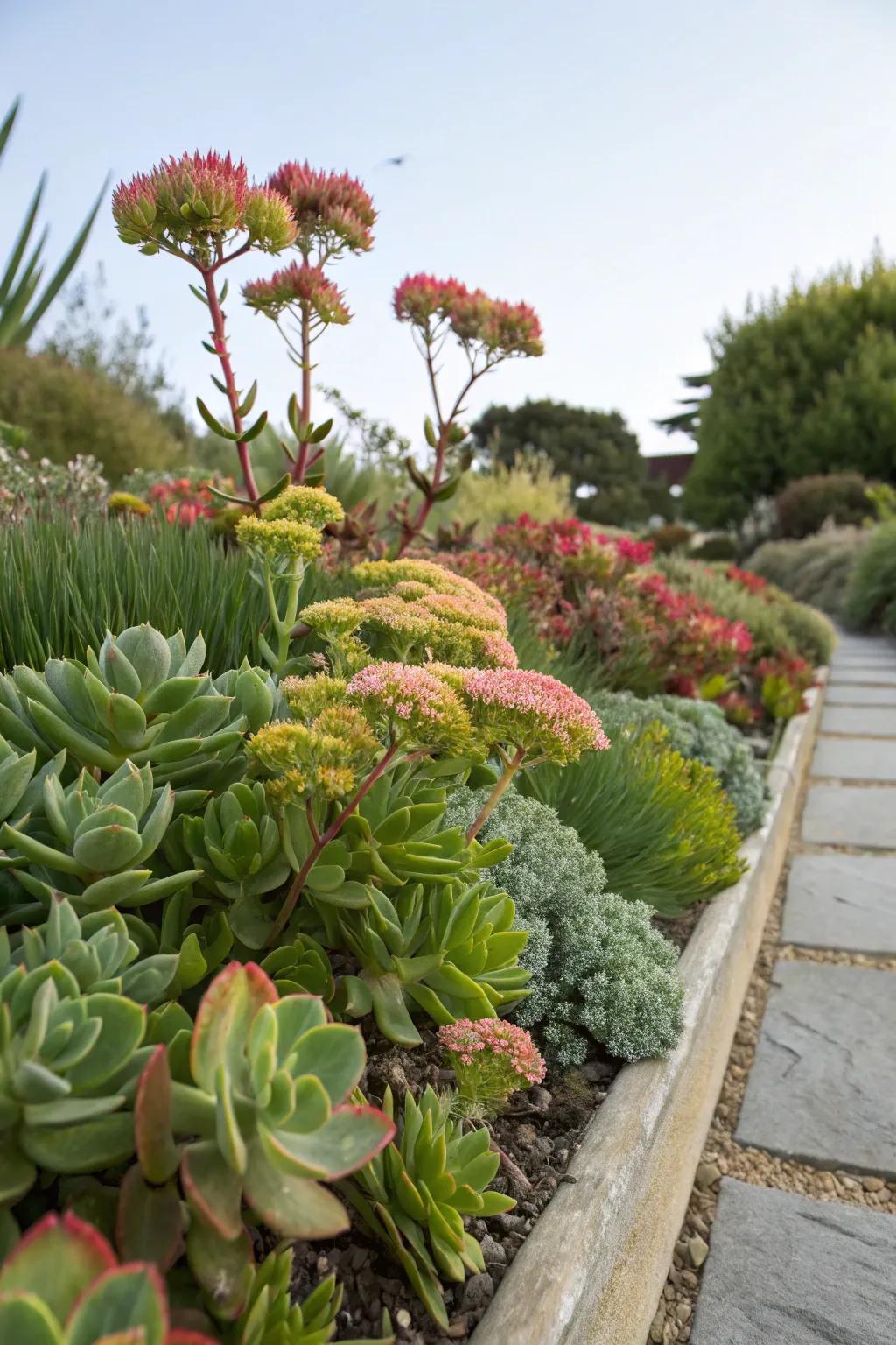 Sedums thrive where others struggle, adding texture and color.