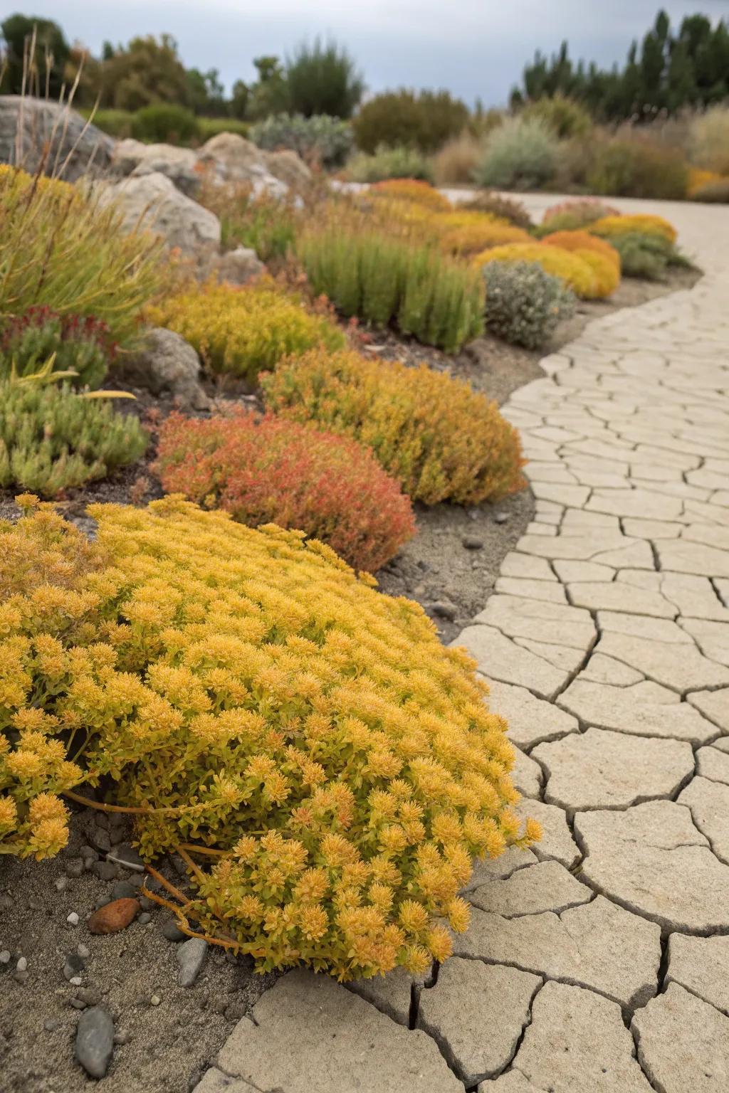 Sunrise Sedum bringing color to a dry garden spot.