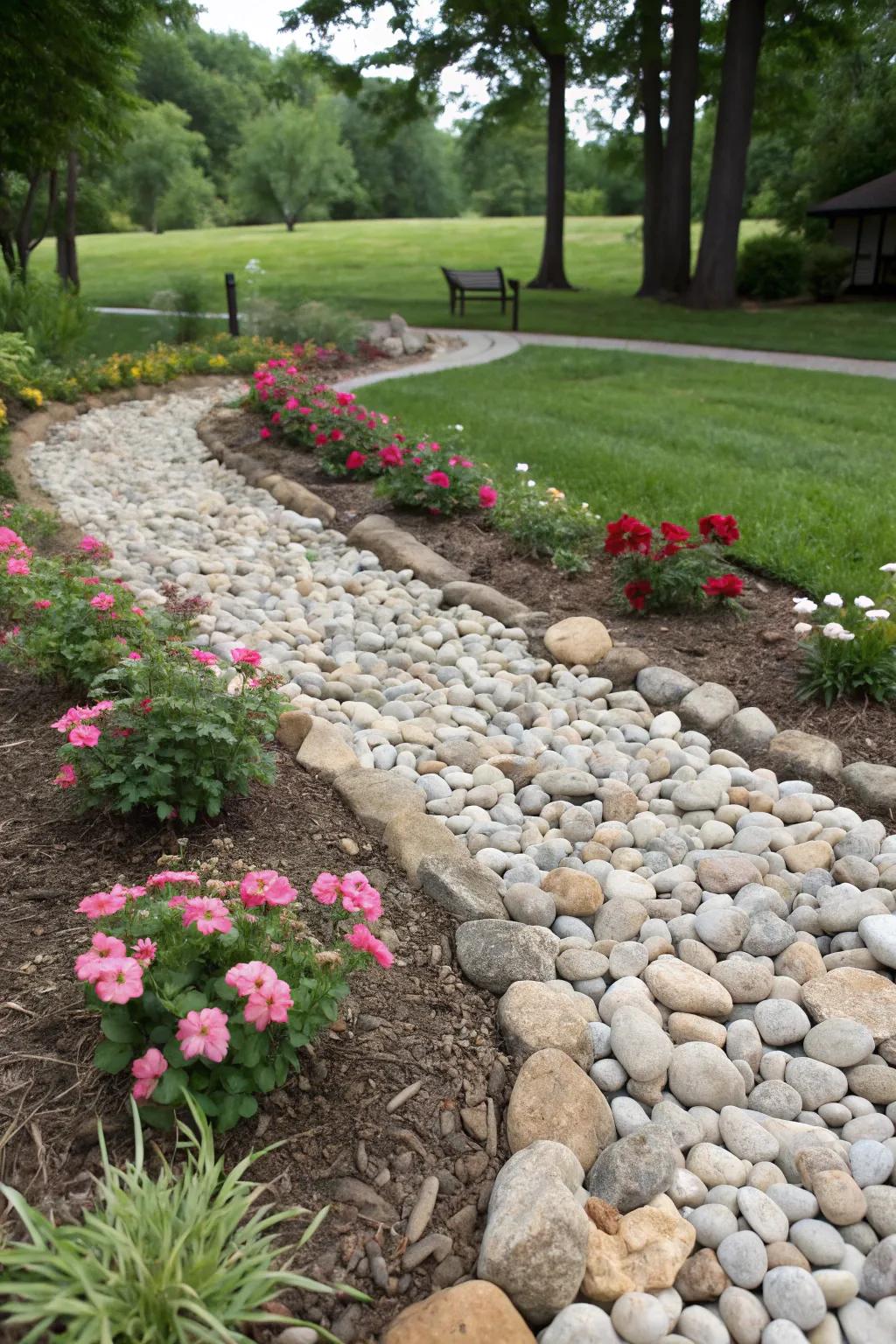 Choose pebble stones as a stylish and functional alternative to mulch.