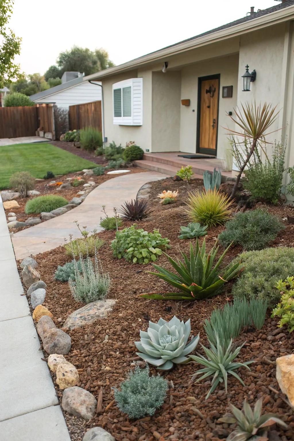 Mulch locks in moisture and prevents weeds, boosting the health of your xeriscape garden.