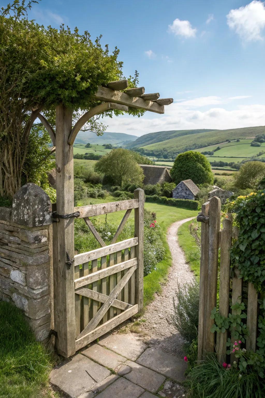 Warm and rustic wooden gate design