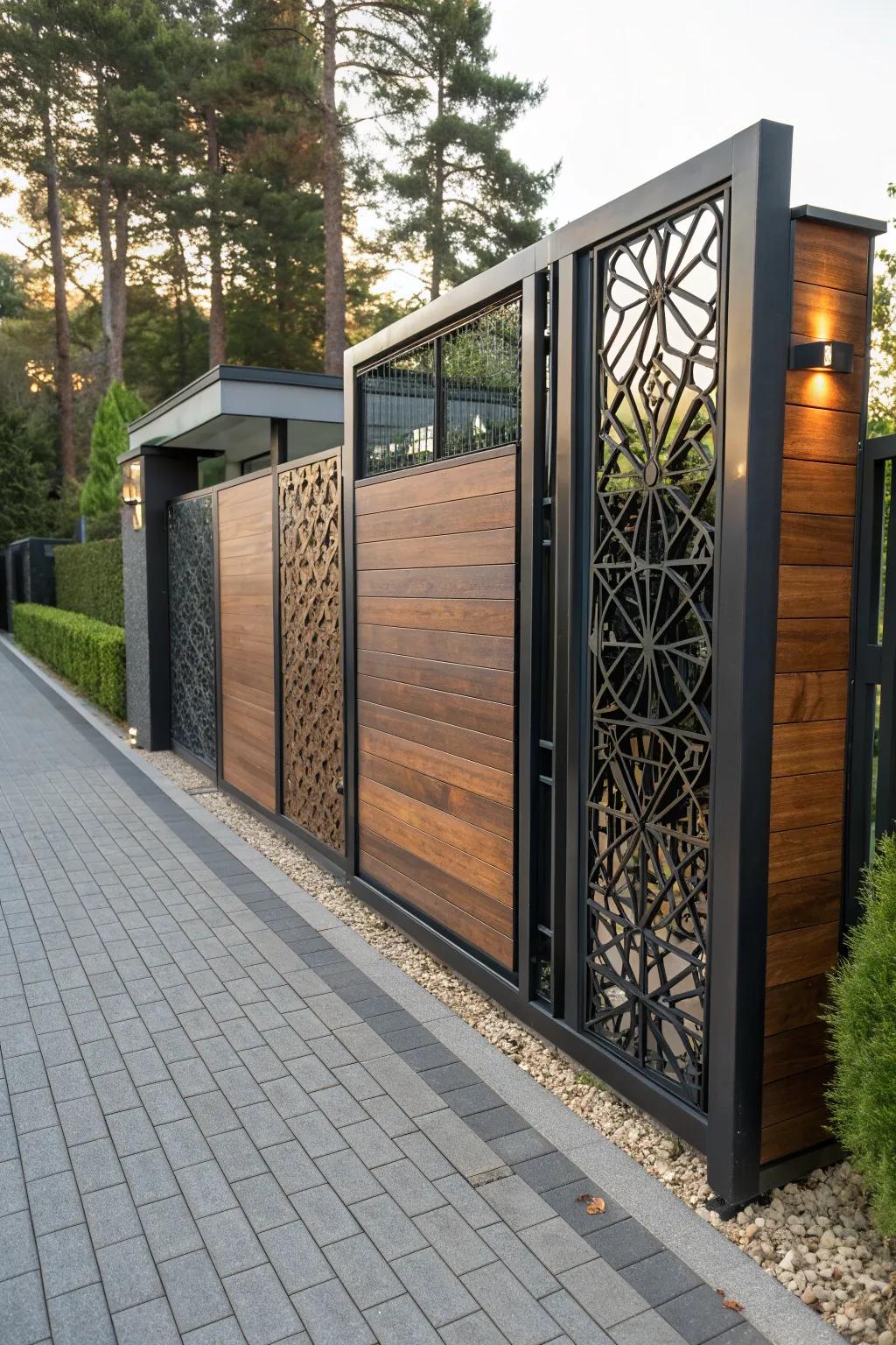 Elevate your entrance with the perfect blend of metal and wood sophistication.