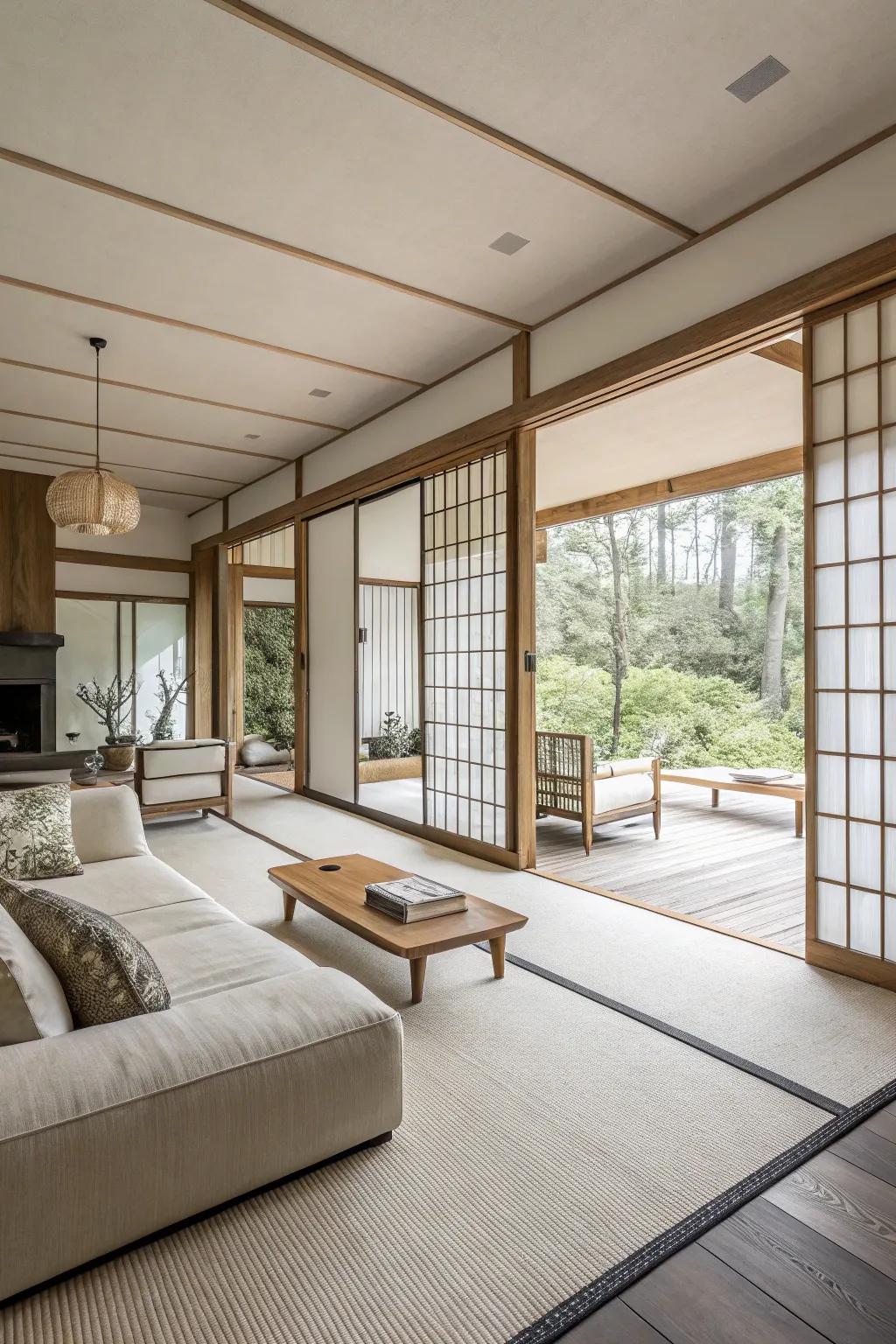 Wide-open spaces in a minimalist living area enhance the sensation of freedom and flow.