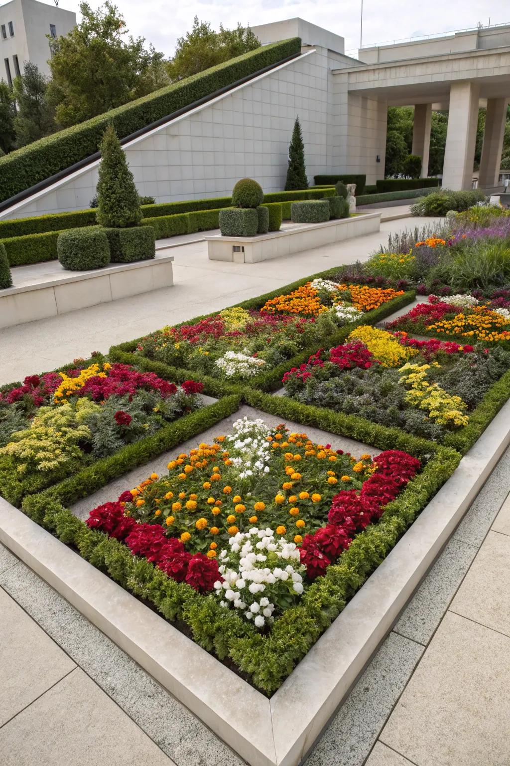 Symmetrical arrangements infuse harmony into the garden.