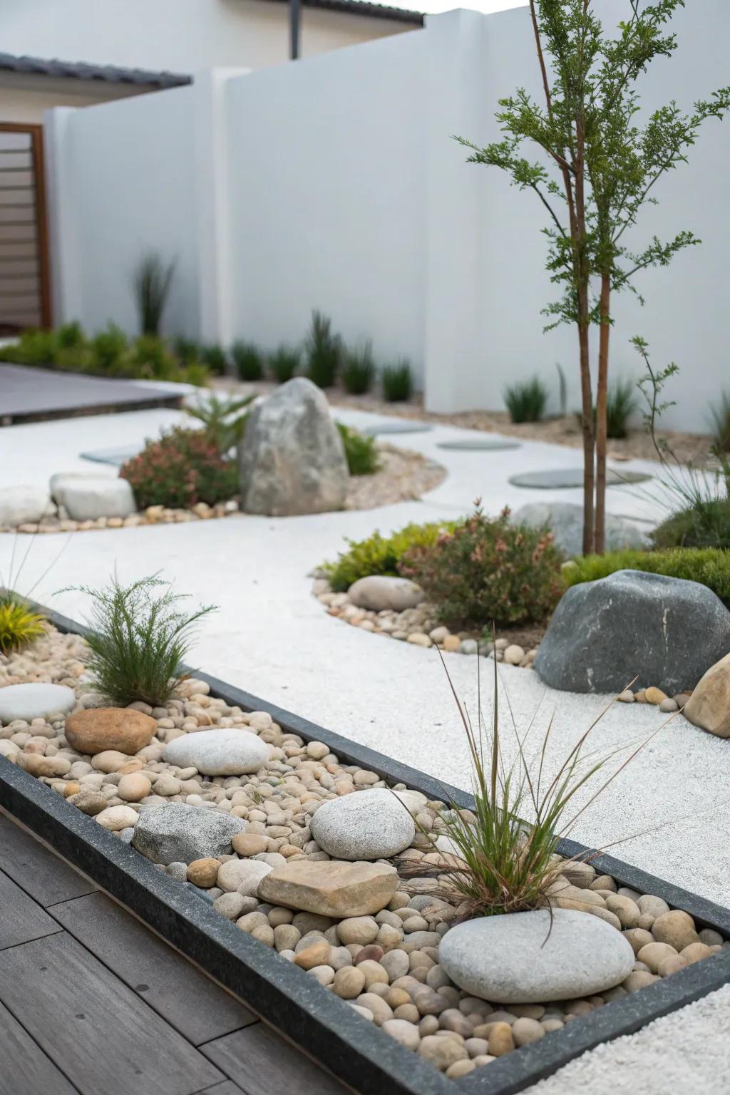 Sharp edges and simplicity define this streamlined rock garden.