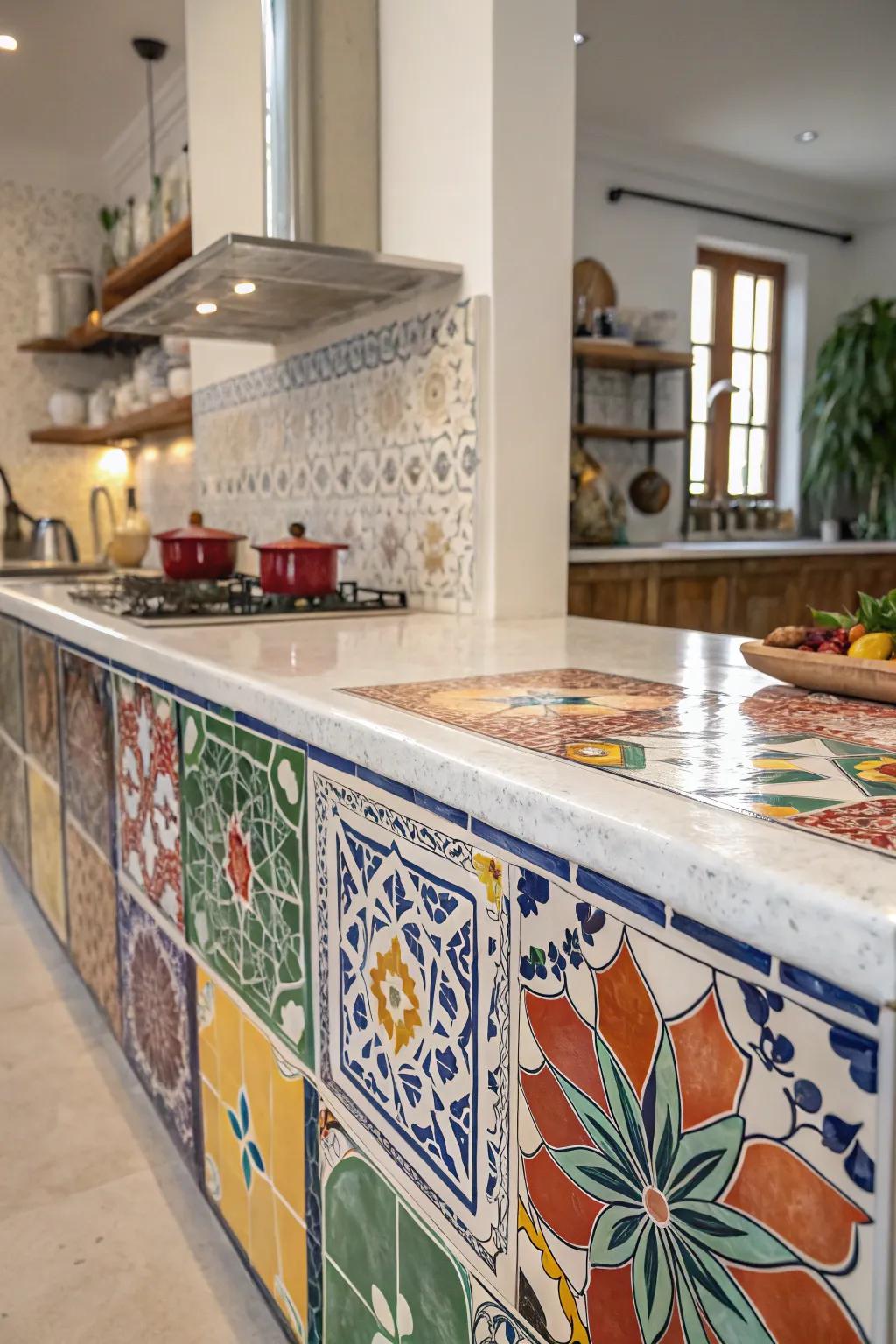 Artisan tiles infuse this kitchen with Moroccan charm and vibrant texture.