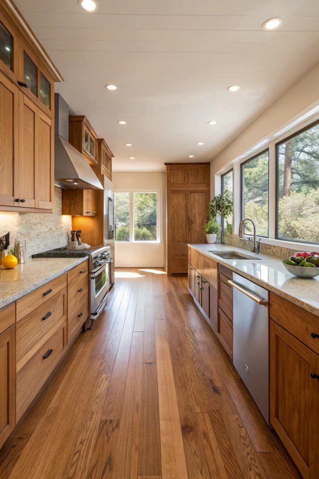 Timber floors fashion a unified and seamless cooking area blueprint.