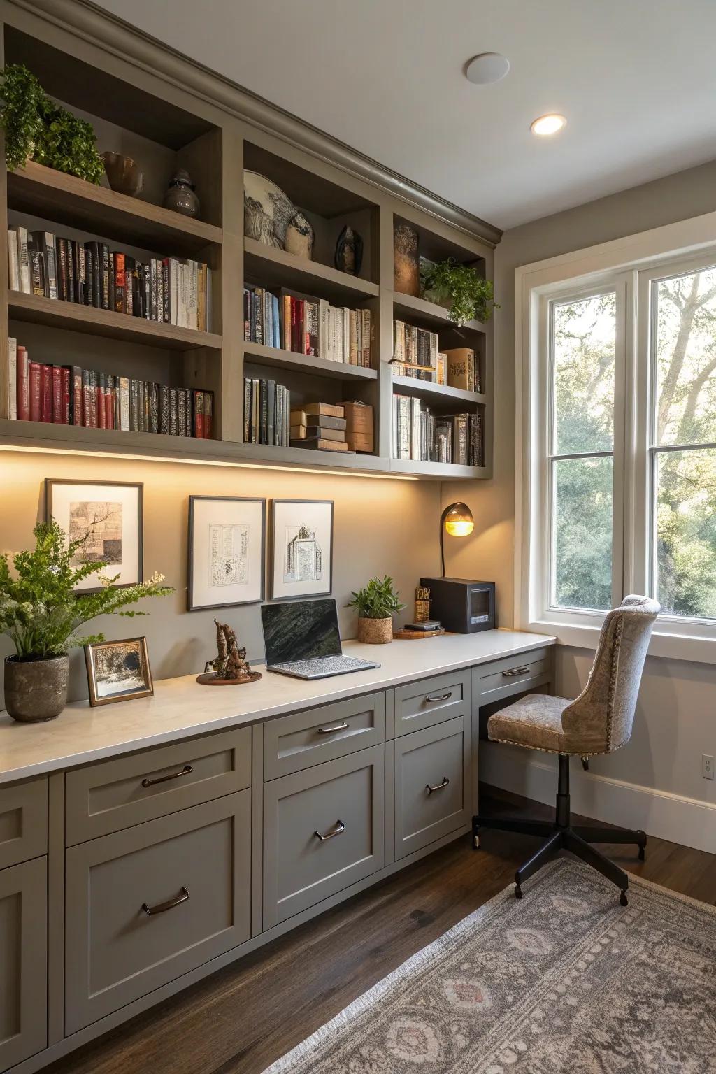 Open shelves allow you to display personal touches.