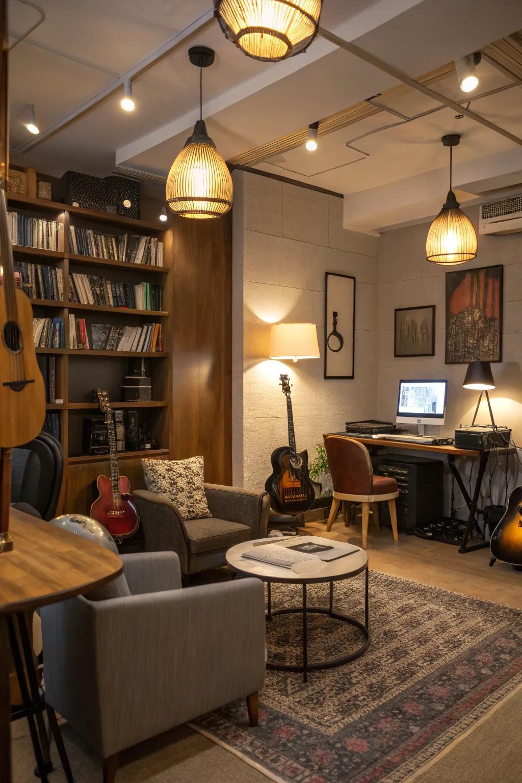 Soft lighting improves the room’s feel.