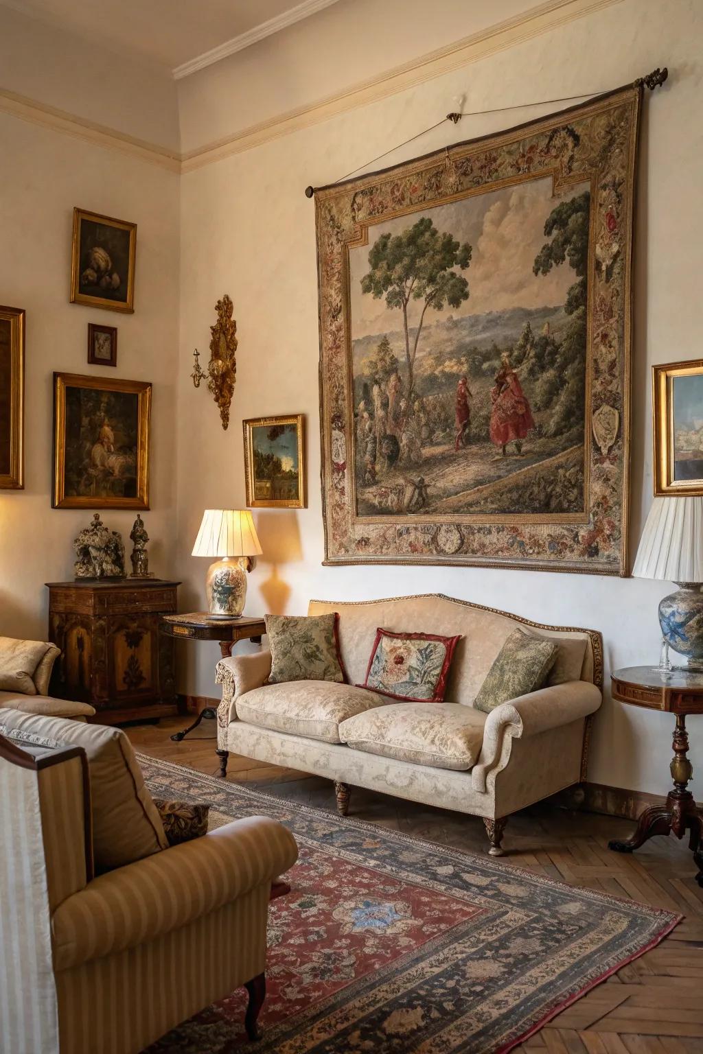 Classic artwork brings cultural depth to the space.