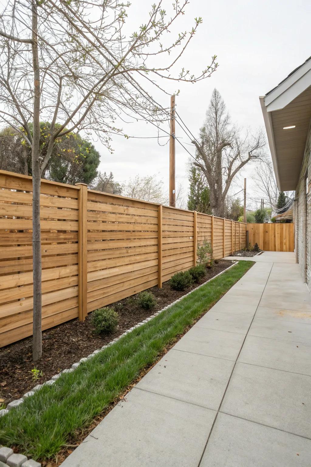 Contemporary grace using sideways timber boards for a minimalist highlight.