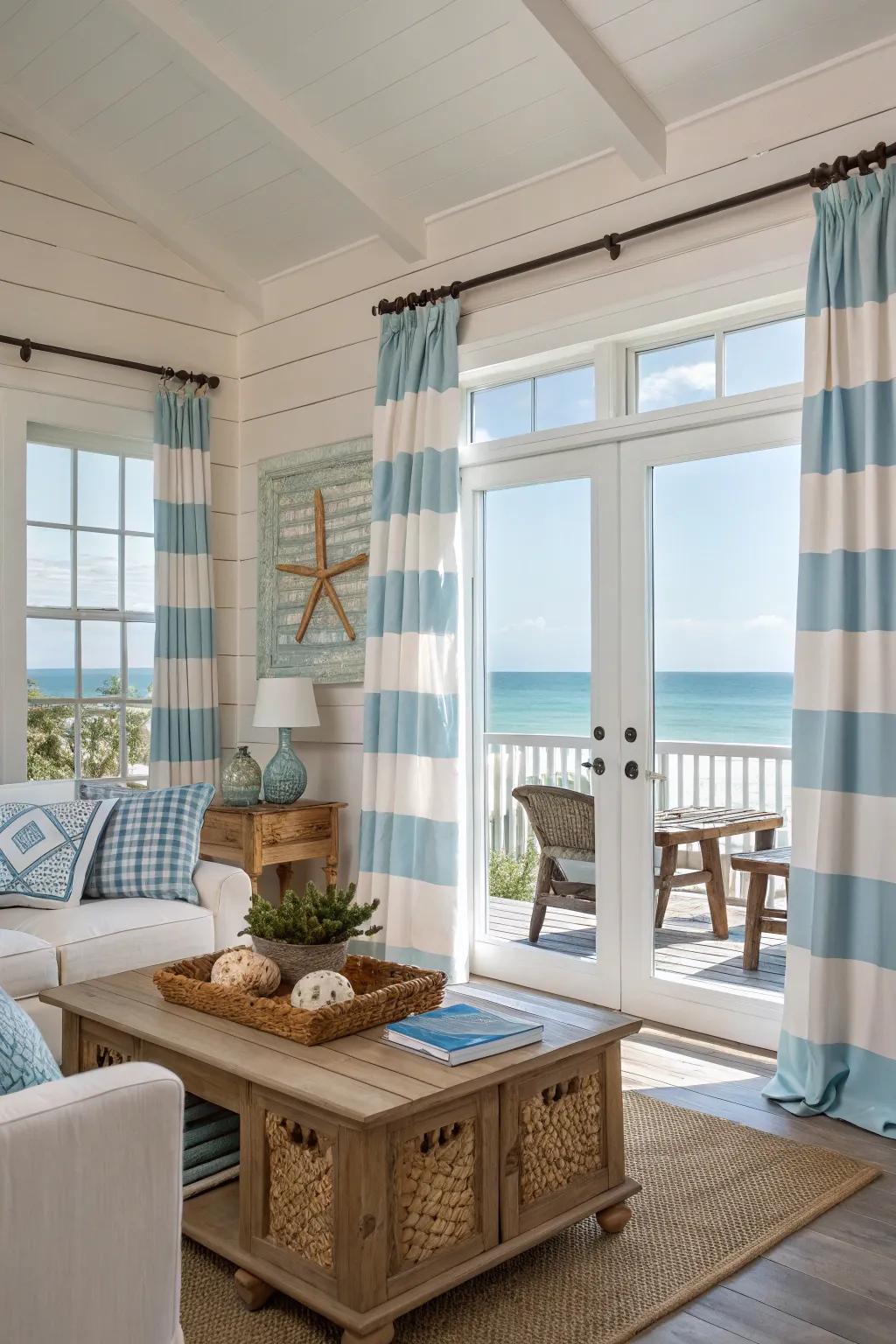The coastal retreat theme inspires relaxation and vacation vibes.