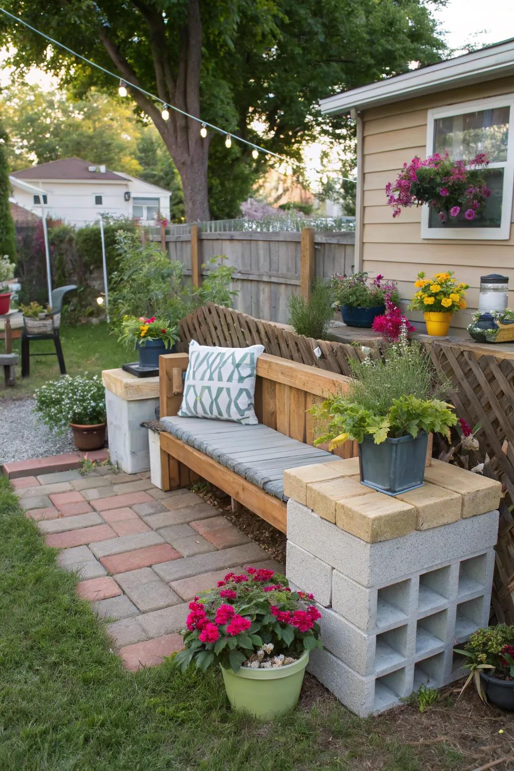 Unique DIY bench crafted from upcycled materials.