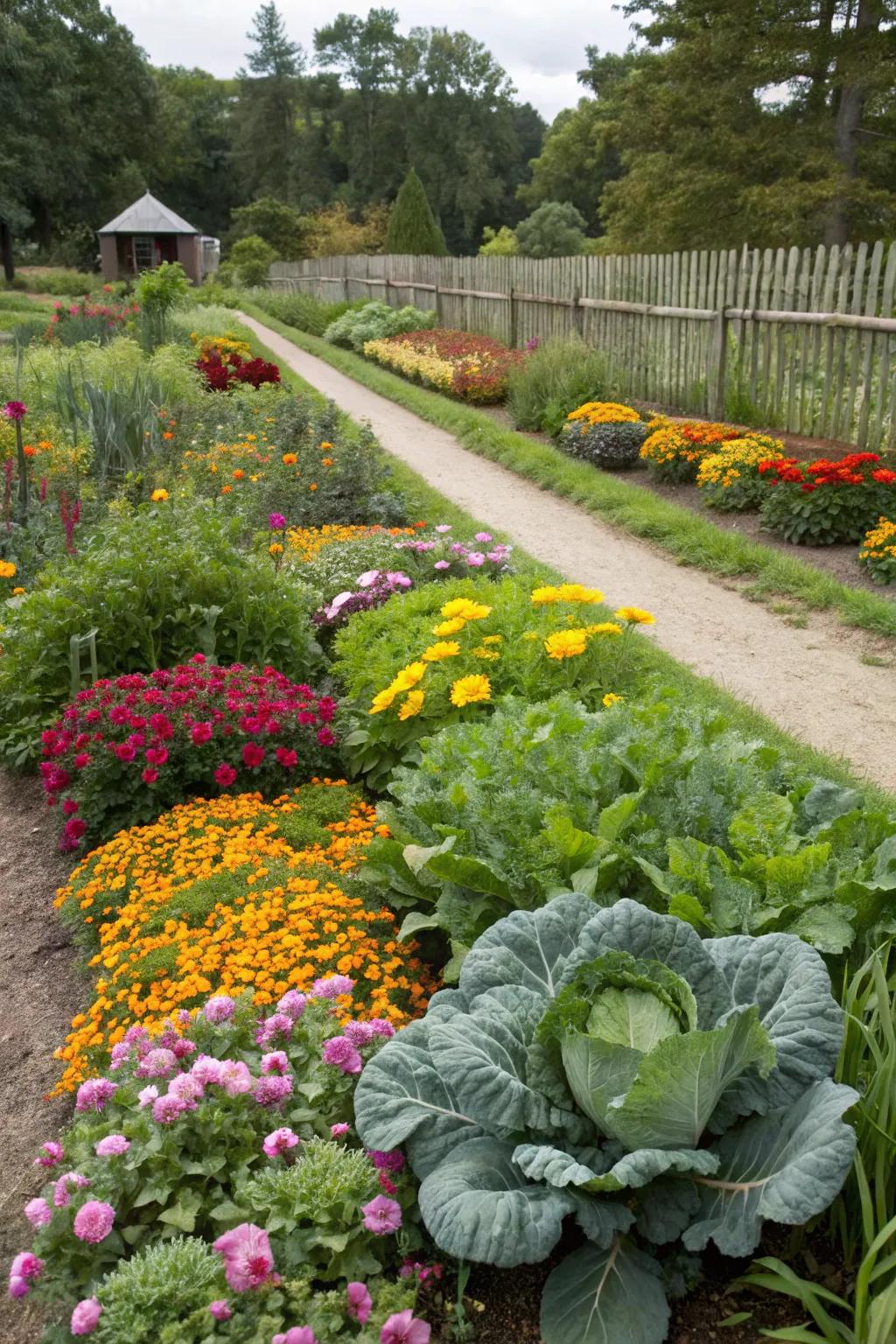 Blend decorative and food-producing plants for a pretty, useful garden.