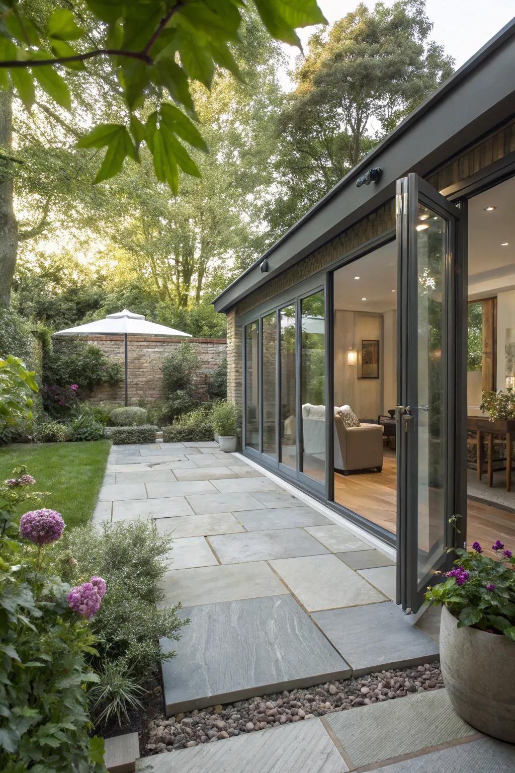 Chic stone ground cover defining an elegant garden room.