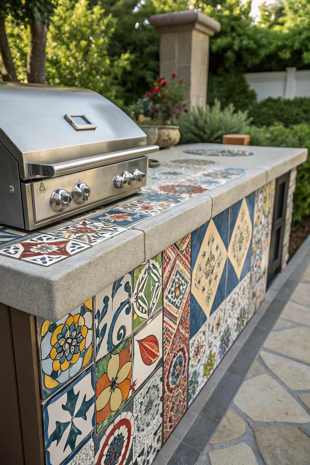 Elevate your grilling space with a mosaic of vibrant tiles that reflect your unique style.
