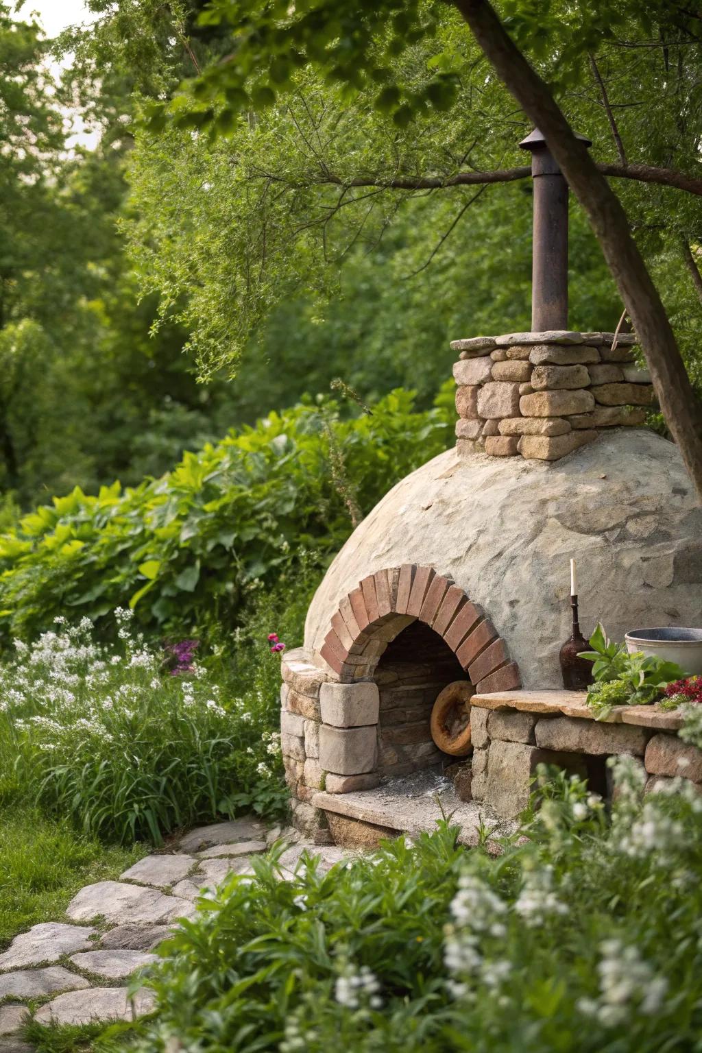 Discover the magic of dining amidst nature with this stunning outdoor pizza oven, where craftsmanship meets simplicity.