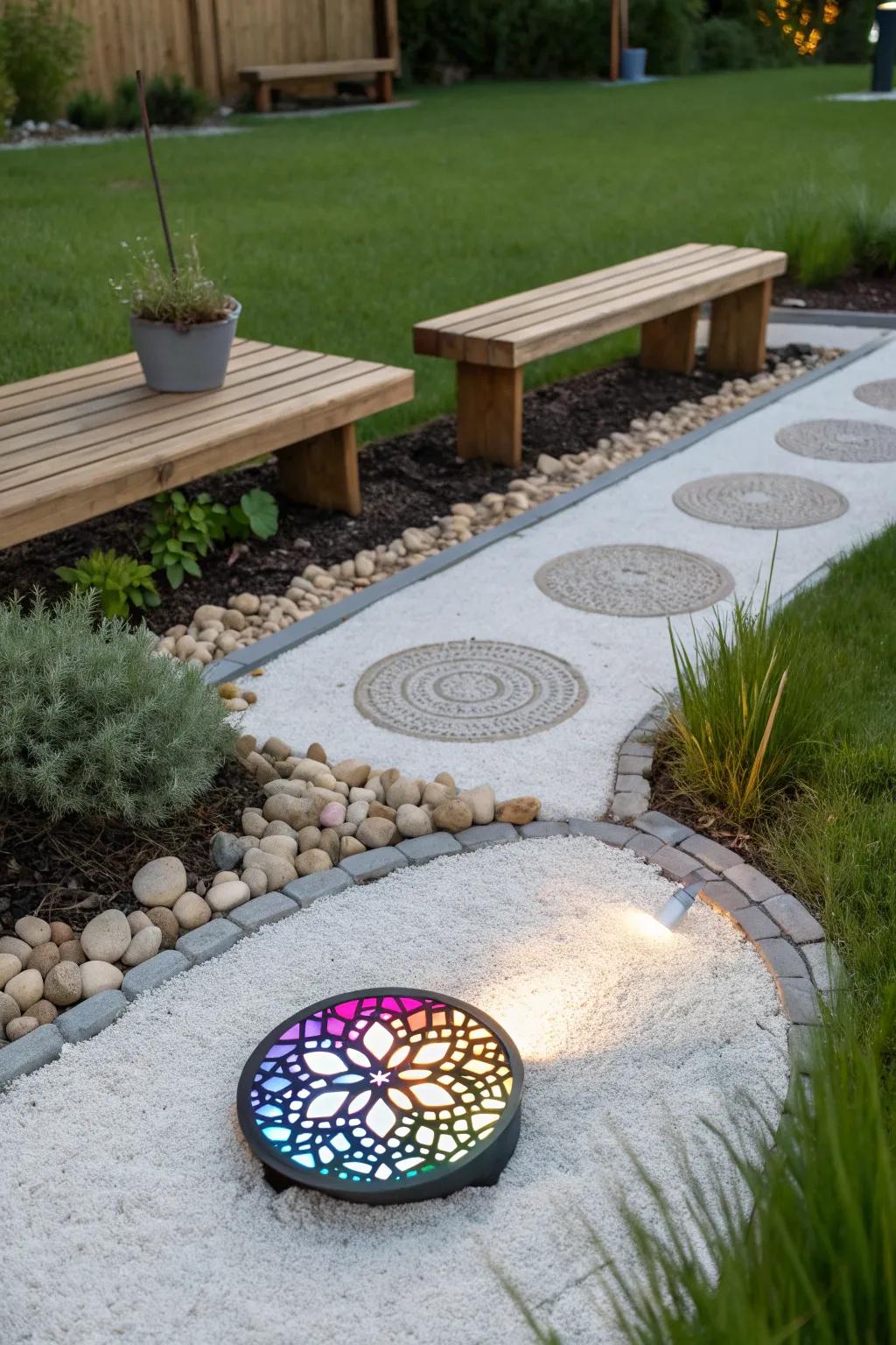 Illuminate your garden with playful elegance using color-changing solar lights for a festive outdoor ambiance.