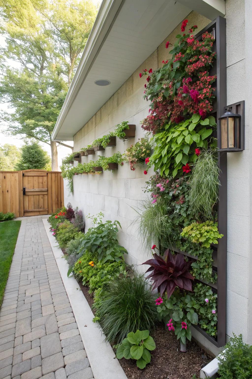 Skyward gardens bring life and color to outdoor walls.