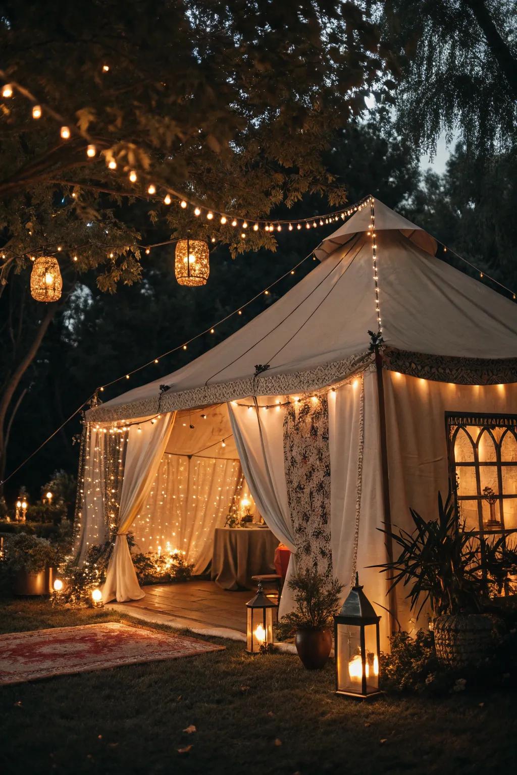 Soft lighting adds warmth and magic to an evening celebration.