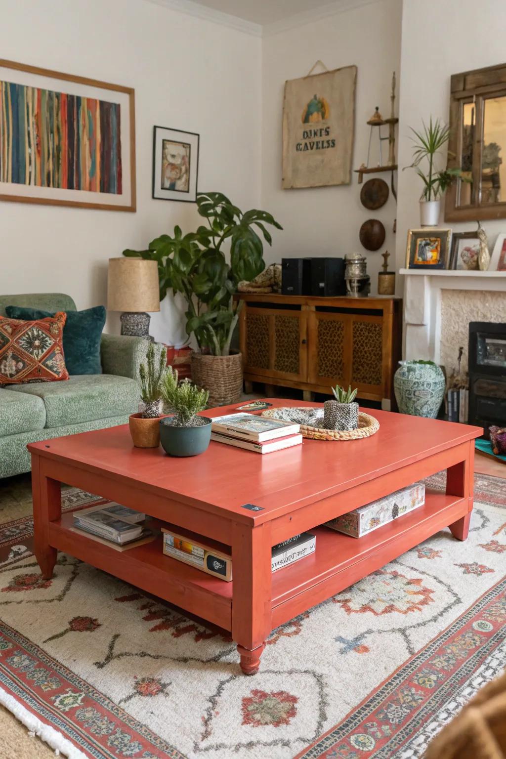 A bold coffee table can serve as the centerpiece of your living room.