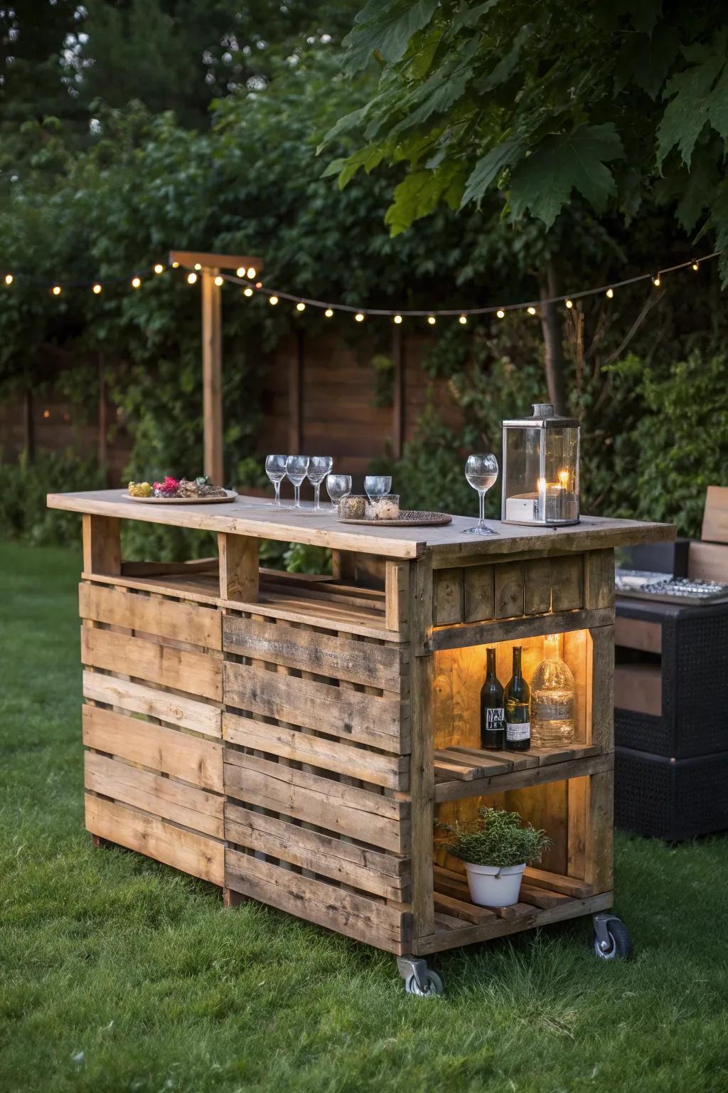 Roll your party to perfection with this stunning mobile pallet bar!